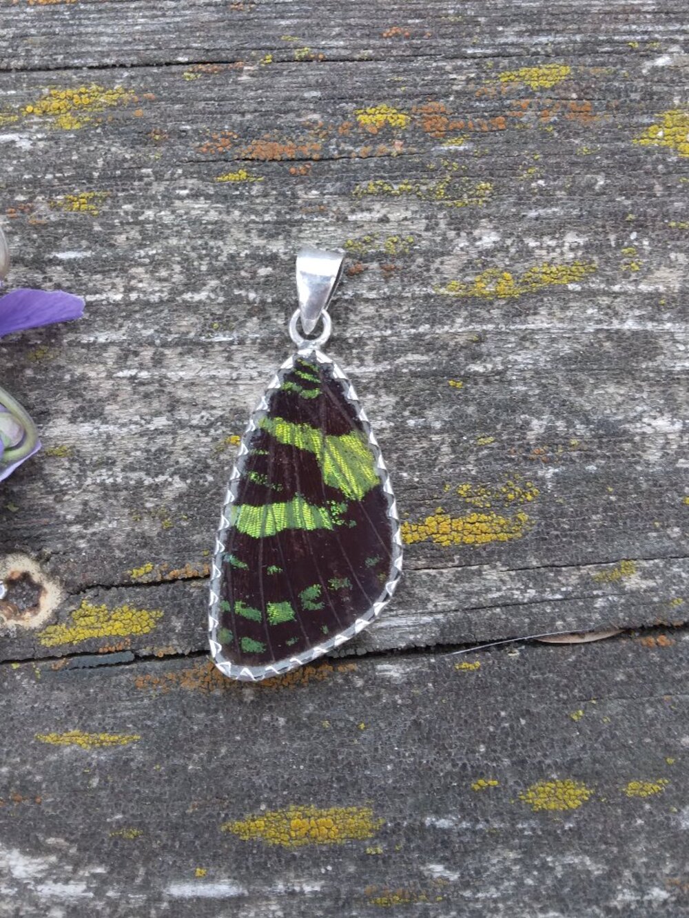 Vintage Sterling Silver Madagascar Sunset Moth Wing Reversable Pendant - Picture 7 of 9